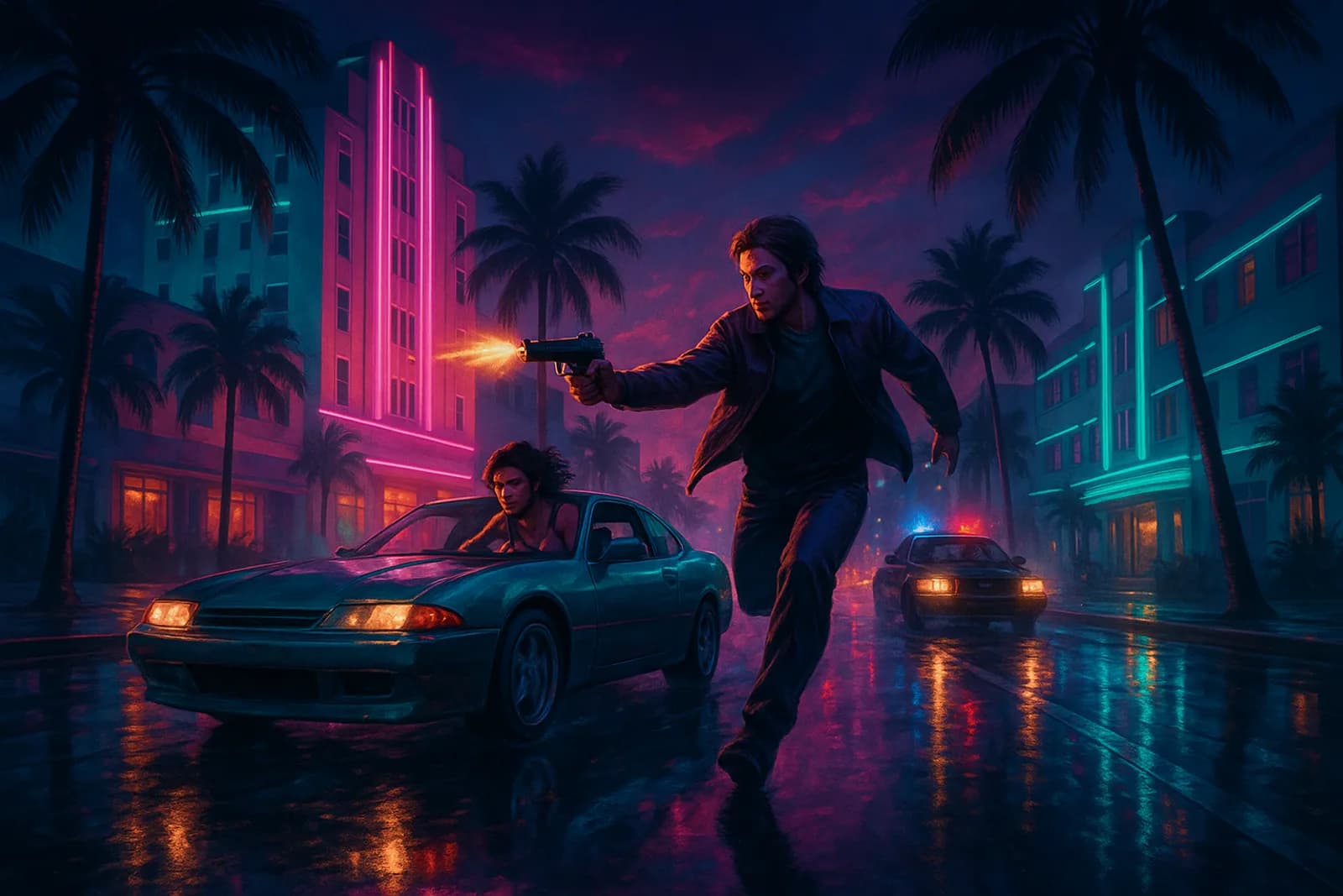 GTA 6 Extended Look játékmenet — Jason és Lucia a neonfényes Vice City utcáin